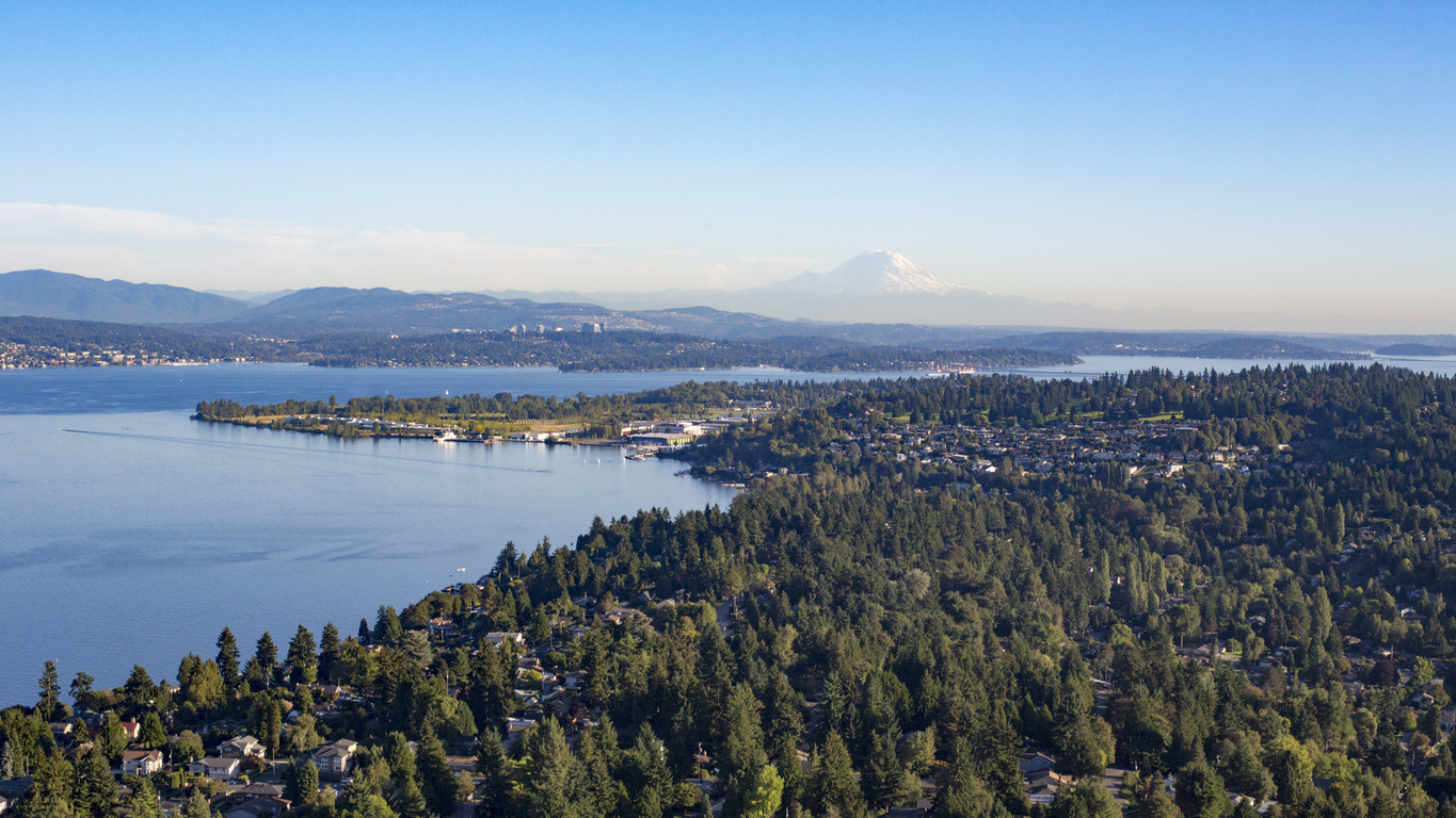 Aerial shot of the suburban neighborhoods of Shoreline, WA.